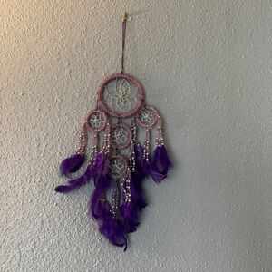 Vintage Purple and silver fairy style Dream Catcher beaded with Feathers
